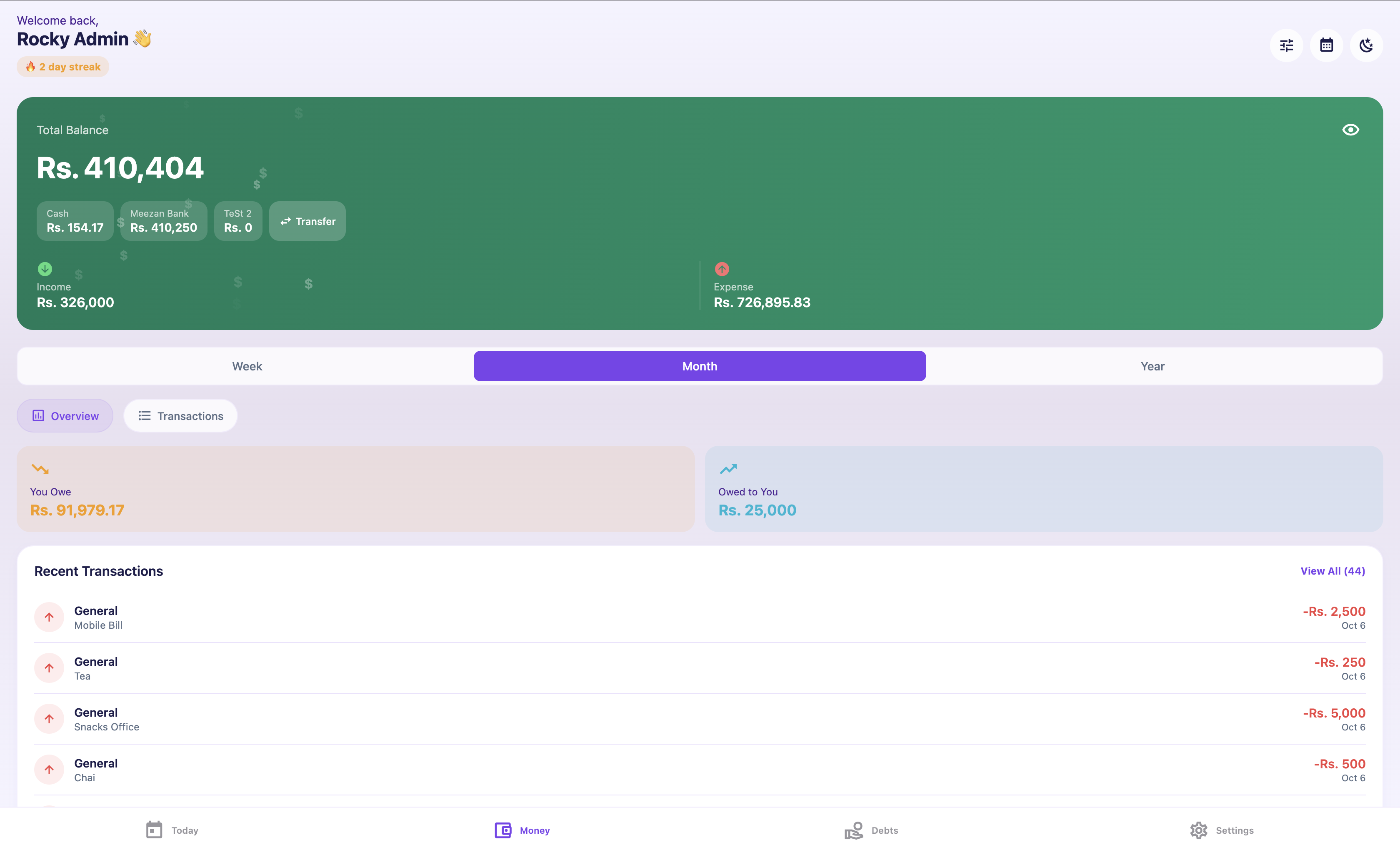 Rocky Cash Pro Money Multi-Wallet Dashboard